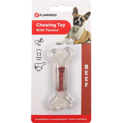 Jucarie pentru caini Flamingo Os transparent cu aroma de vita 8cm